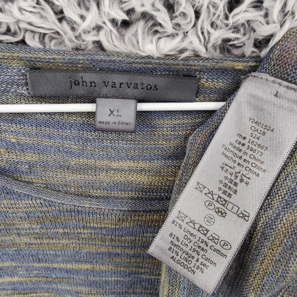 John Varvatos Men Minimalist Linen Cotton Sweater XL Blue Green Space Dye Marled